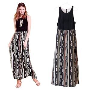 Harlyn Anthropologie Silk Maxi Dress Retro Abstract Sleeveless Boho Flowy 2P